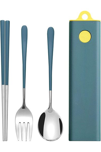 COOYA 4 Pcs Portable Cutlery Set, Stainless Steel, With Case, Fork Spoon Chopsticks Utensils Set
