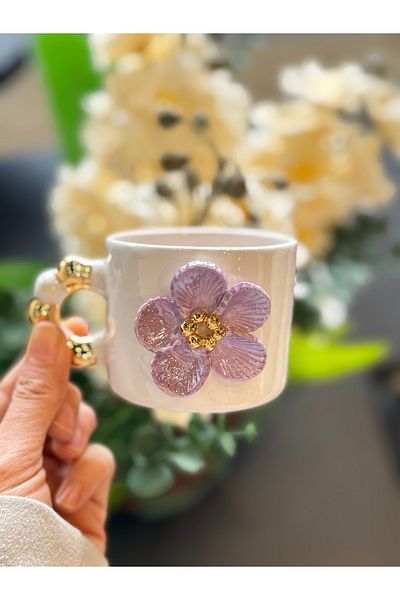 Pernotte Double Turkish Coffee Cup with Flower in Hand 20 4K Gold Plated