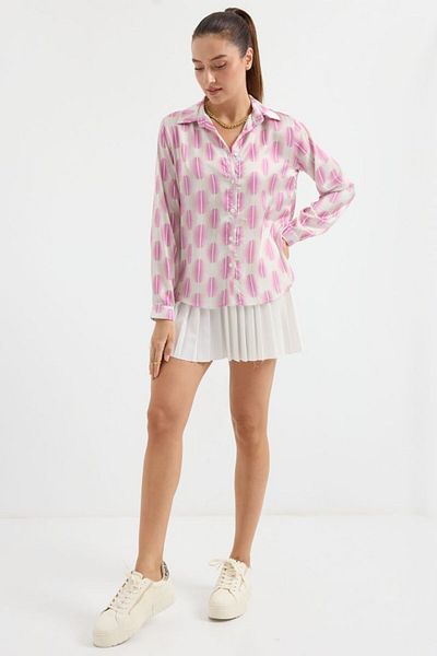 modaserdem 3964 Lightweight Draped Satin Shirt - B.Pink