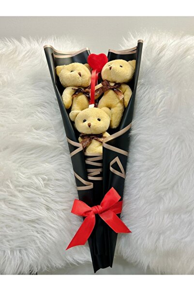 Salish Teddy Bear Siyah Mini Külah Ayıcık Buketi, Sevgiliye Özel Hediye