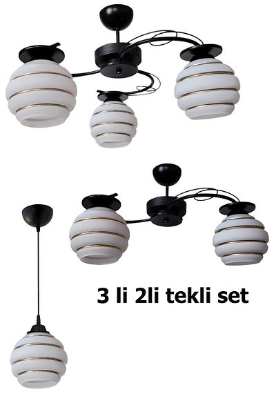 Uçar İlay Modern Black Lasa Glass Living Room Living Room Chandelier Chandelier Set