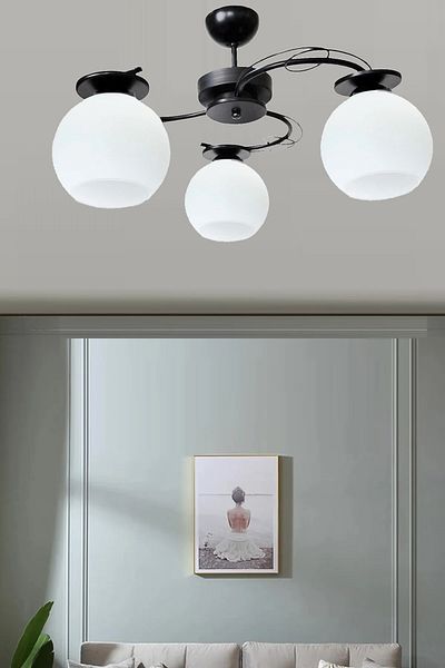 Uçar İlay Modern Black Lasa Glass Living Room Living Room Chandelier Triple Chandelier