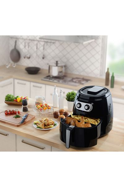 ALSAIF Electric Air Healthey Fryer With Timer To Fry, Bake, Grill, Roast Or Reheat, Size 9l, 1800w Black