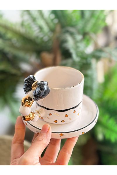 Pernotte Handmade 20 4K Gold Plated Leopard Double Turkish Coffee Cup