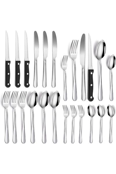 COOYA Silverware Set with Steak Knives, Stainless Steel Flatware,for Kitchen Home Eating