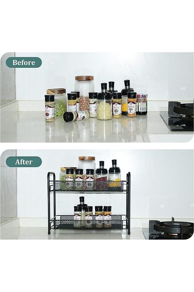 COOYA 2 Tier Spice Rack Organizer Counter Shelf Standing Holder Storage for Kitchen Cabinet Bathroom