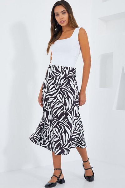 Modayakamoz Fusta din satin cu model alb-negru 15806