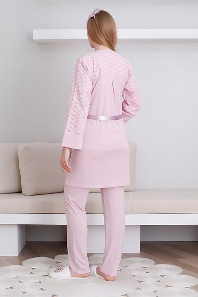 ERDENİZ TEKSTİL Maternity Dressing Gown and Pajama Set/ Dressing Gown with Pockets and Buttoned Front Pajama Set/ Slippers and Crown Gift