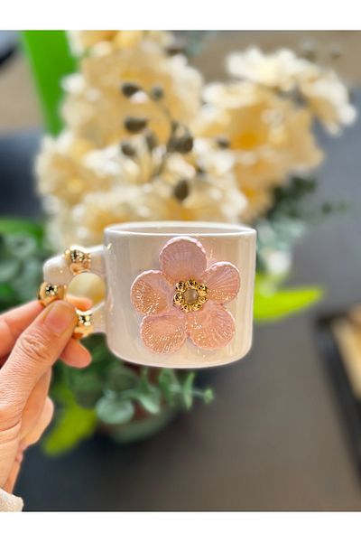 Pernotte Double Turkish Coffee Cup with Flower in Hand 20 4K Gold Plated