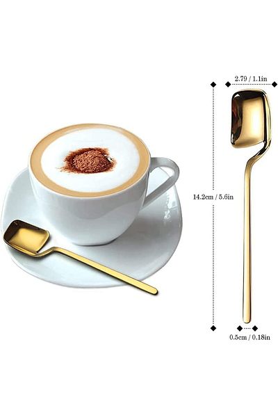 COOYA Set of 6 Gold Coffee Spoons, 5.6 Inches Tiny 18/10 Stainless Steel, for Sugar, Tea, Ice Cream