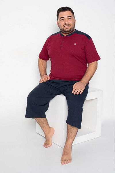 bie's Men's Plus Size Claret Red Bermuda Pajamas 100% Cotton 3 Button Outpost