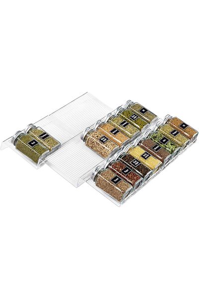 COOYA Spice Rack, 3 Tiers, Set of 6,Clear,Adjustable,Expandable, for Kitchen