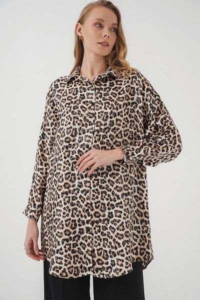 MODAVERA 5944 Patterned Long Shirt Tunic - Beige