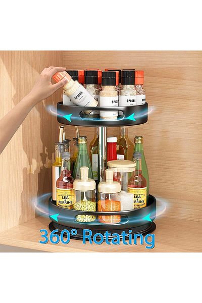 COOYA 2 Tier 360 Degree Alloy Steel Sauce Tray, Rotating Spice Holder Shelf, Seasoning Rack Shelf
