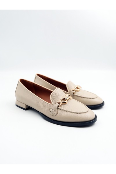 Tenau Women's Genuine Leather Ballerinas Cream