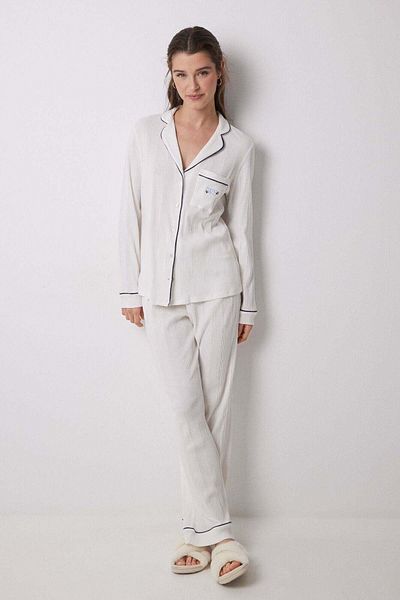 Women'secret 100% cotton white ribbed shirt pajamas