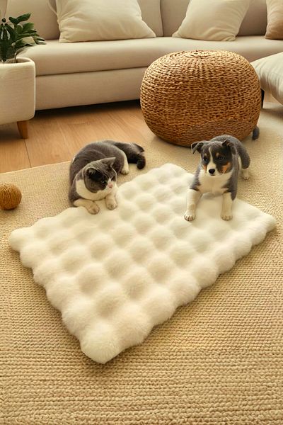 Myevilla Plush Soft Washable Bubble Cat and Dog Bed Cushion Cream