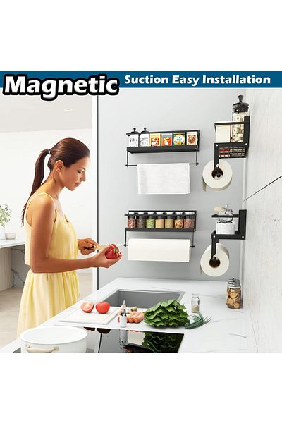 Generic Sleclean Magnetic Spice Rack Organizer for Refrigerator, Paper Towel Holder With Hooks, Multi-Use K