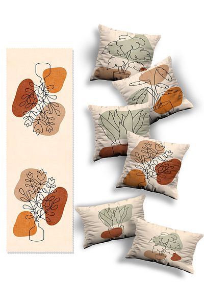Skhome Double Side Printed Custom Design 4Square 2Rectangle Throw Pillow Cover and Runner(4K2D1R-K154-R154)