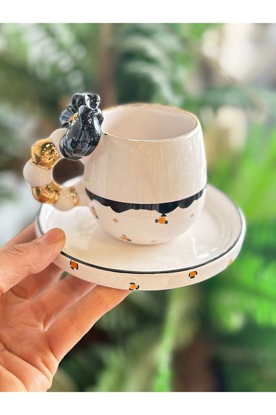Pernotte Handmade 24 K Gold Plated Leopard Double Turkish Coffee Cup