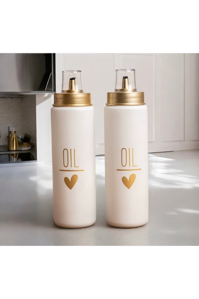 Pembelia Life 2’li Damlatmaz Kapaklı Cam 550 ml Oil Yağdanlık Yağlık Set