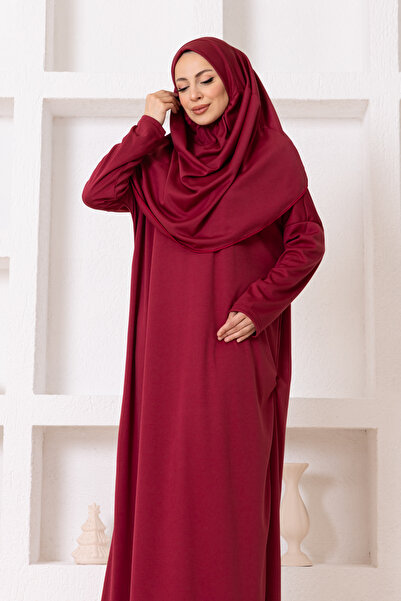 lumuteks Βουργουνδία Ολόσωμη Προσευχή Φόρεμα με Μαντίλι