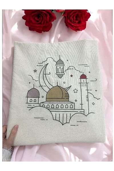 Perdeplus Minimal Embroidered Linen Prayer Rug Prayer Mat - Dowry Gift Bag Prayer Rug