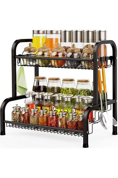COOYA Spice Rack Organizer for Countertop, 2 Tier Seasoning Organizer, Large Capacity with Anti-Slip Feet