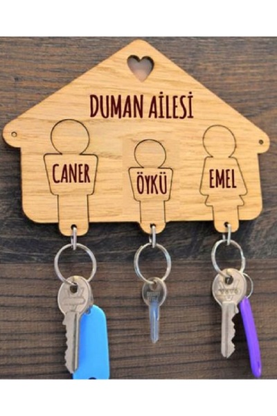 Üç Kişilik Aileye Özel Anahtarlık Askısı