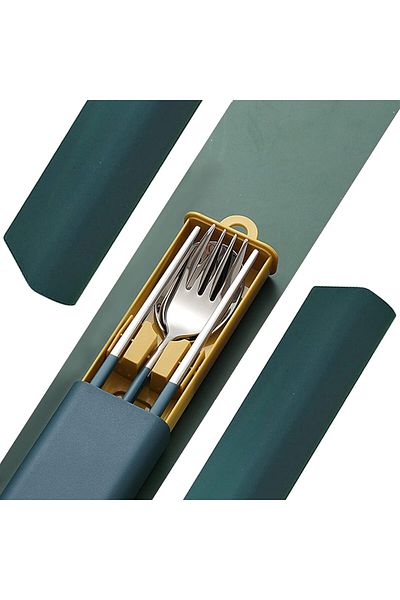 COOYA 4 Pcs Portable Cutlery Set, Stainless Steel, With Case, Fork Spoon Chopsticks Utensils Set