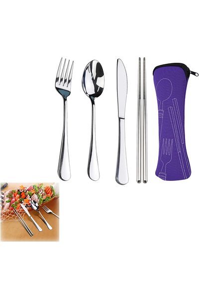 COOYA Stainless Steel Travel Cutlery Set, 5PCS Portable Silverware with Case, Camping, and Students