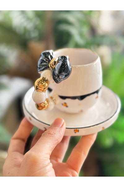 Pernotte Handmade 24 K Gold Plated Leopard Double Turkish Coffee Cup