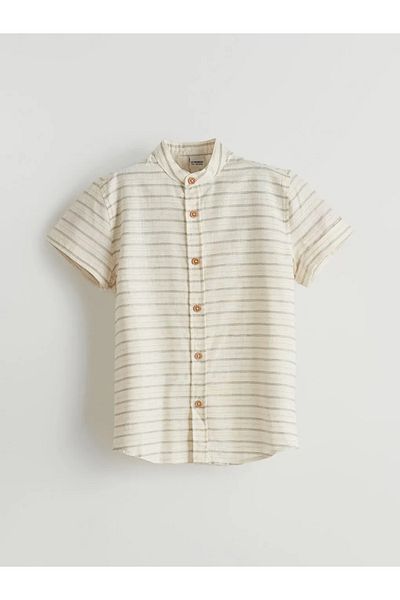 LC Waikiki Πουκάμισο LCW Kids Ecru ριγέ λινό μείγμα για αγόρια