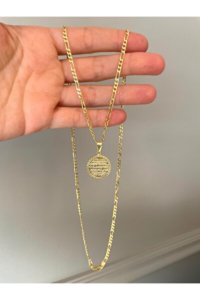emy by emel luxury silver jewelry Altın Kaplama Ayetel Kürsi Uçlu Figaro Zinc...
