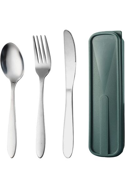 COOYA 3 Pcs Cutlery Set, Travel Utensils Set with Case, Stainless Steel Tableware Set, School and Picnic