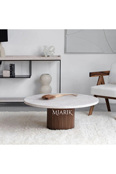 MIARIK DESIGN Trabla -Mermer Plaka Ahşap Silindir Ayak