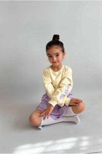 babymjuk Kız Çocuk Etek Sweatshirt Takım Nakış Detaylı Mevsimlik Kız Çocuk Alt Üst Takım