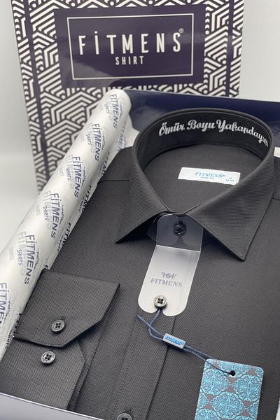 Fitmens Black Slim Fit Embroidered Men's Shirt - Long Sleeve, Longevity Neckline, Gift Boxed Fs- 001376