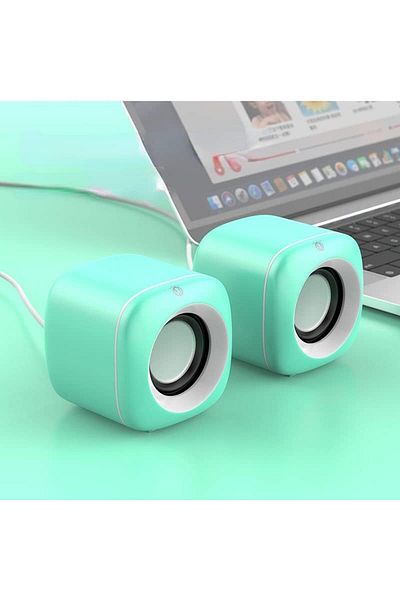 COOYA مكبر صوت USB للكمبيوتر باللون الأخضر، ومضخم صوت، ومشغل موسيقى سلكي وليس مكبر صوت بلوتوث