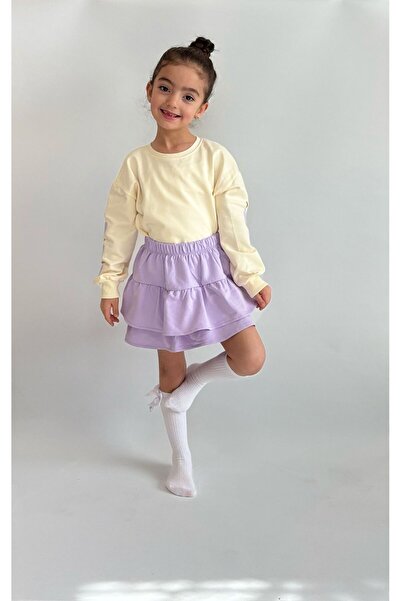 babymjuk Kız Çocuk Etek Sweatshirt Takım Nakış Detaylı Mevsimlik Kız Çocuk Alt Üst Takım