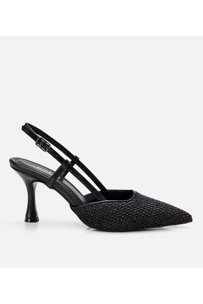 Hotiç Women's Black Straw Detailed Open Back Stiletto
