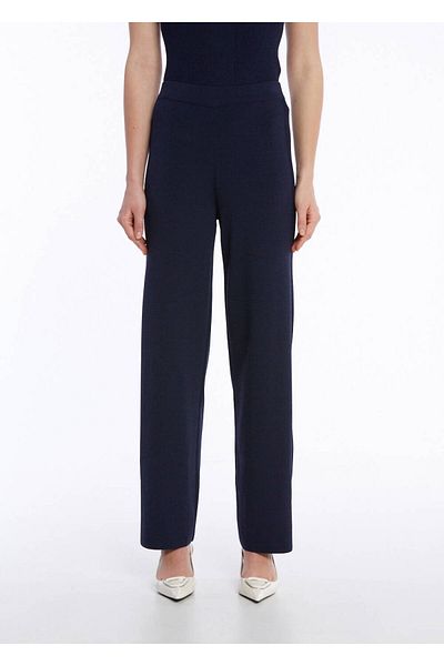 Knitss Navy Blue Knitwear Trousers with Ribbed Knit Detail