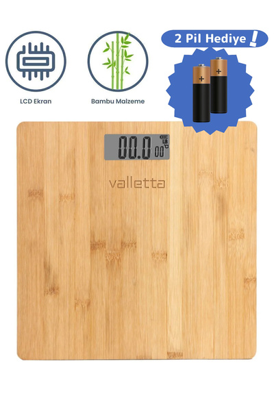 valletta Elordi Pil Hediyeli Bambu Elektronik Tartı Baskül