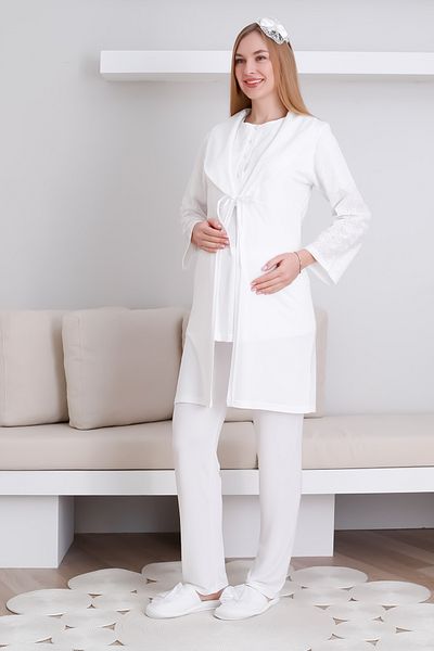 ERDENİZ TEKSTİL Maternity & Pregnant Dressing Gown and Pajama Set / Shawl Collar Buttoned Front Maternity Set