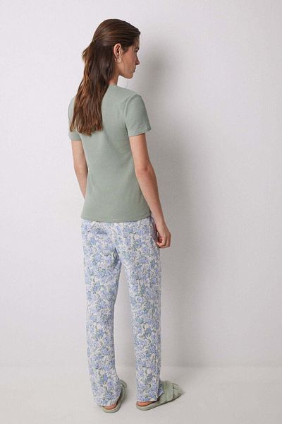 Women'secret 100% cotton ribbed green flower pajamas