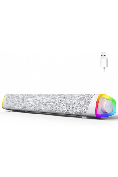 COOYA سماعات كمبيوتر، شريط صوت سلكي يعمل عبر USB وبلوتوث V5.3، أضواء RGB مع زر تبديل