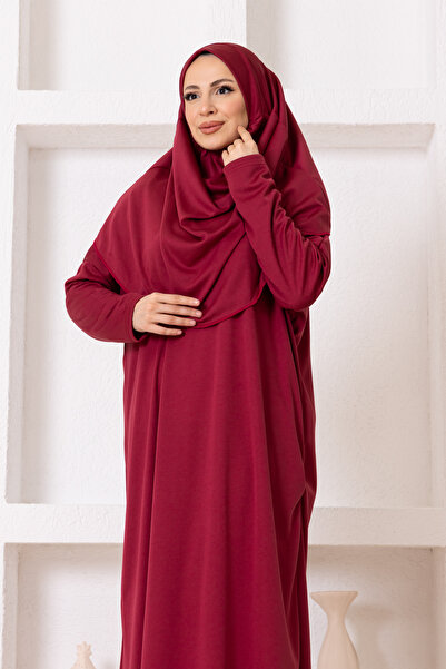 lumuteks Βουργουνδία Ολόσωμη Προσευχή Φόρεμα με Μαντίλι