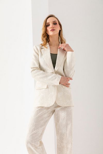 VUNTAL Women's Embroidered Linen Suit