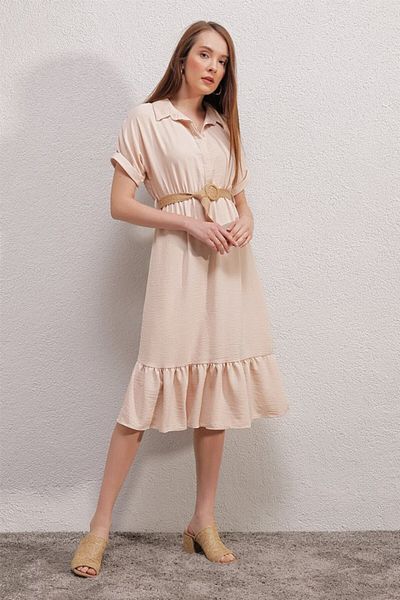COTTONLAB 2292 Ζώνη Φόρεμα - Κρεμ