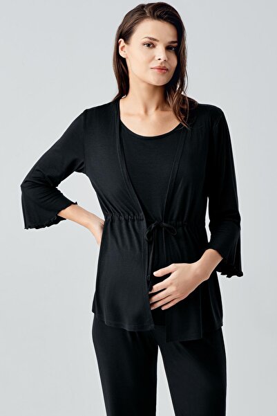 Artış Three-Quarter Sleeve Flared Leg Flexible Viscous Maternity Pajamas Suit